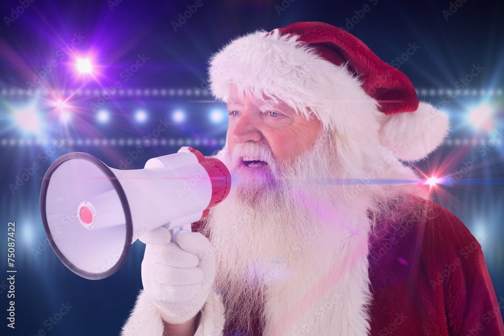 Aufkleber Composite image of santa claus is using a megaphone