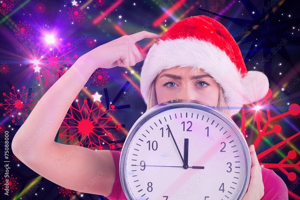 Aufkleber composite image of festive blonde showing a clock