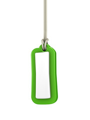 Green capital letter I hanging on rope with clipping path