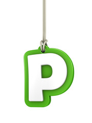 Obraz na płótnie Canvas Green capital letter P hanging on rope with clipping path