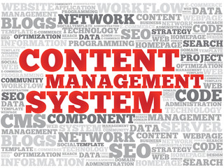 CMS Content Management System word cloud, vector background