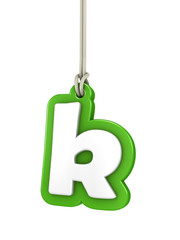 Obraz na płótnie Canvas Green lowercase letter K hanging on rope with clipping path