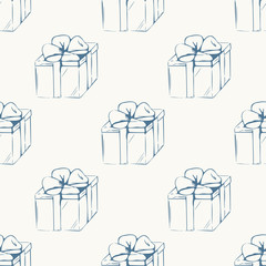 Gift boxes outline seamless pattern