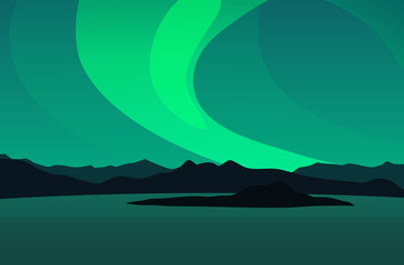 Northern Lights, Vector Landscape Illustration