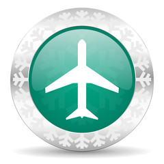 plane green icon, christmas button, airport sign