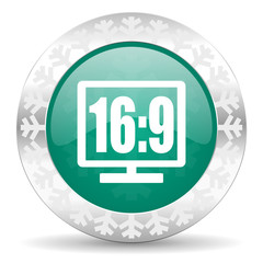 16 9 display green icon, christmas button