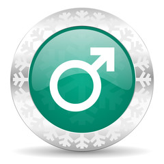 male green icon, christmas button, male gender sign