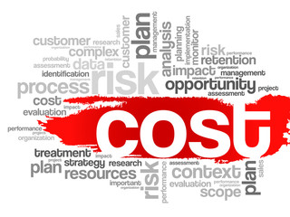 Word cloud of COST related items, vector presentation background