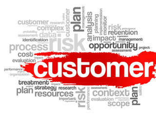 Customer concept in word tag cloud, vector background