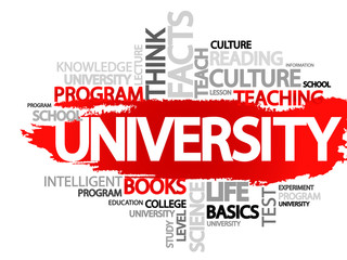UNIVERSITY. Word business collage, vector background