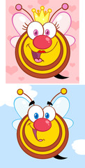 Funny Bees Cartoon Mascot Character. Collection Set