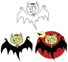 Flying Vampire With Bats. Collection Set