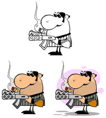 Mobster Holding Two Machine Guns. Collection Set