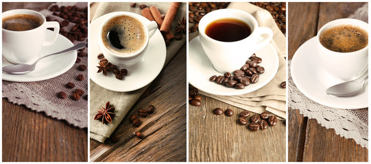 Different cups of coffee in collage