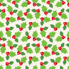 Seamless pattern of holly berry sprig. Vector illustration