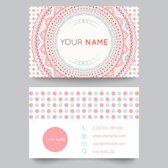 Business card template, blue, white and pink beauty fashion