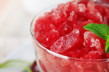 Closeup of cherry granita, close-up