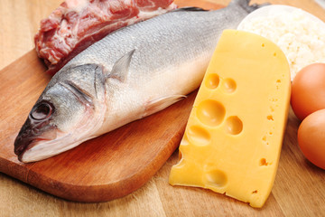 Food high in protein on table, close-up