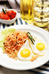 Tasty rice served on table, close-up
