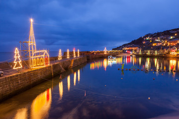Fototapeta premium Mousehole Christmas Lights Cornwall
