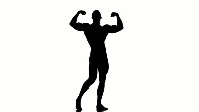 Realistic silhouettes of posing bodybuilders on white