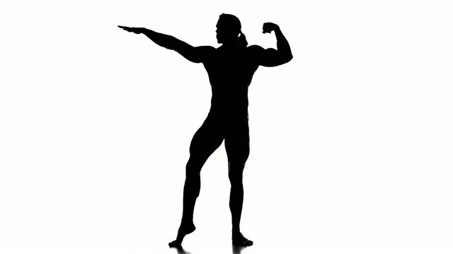 Realistic silhouettes of posing bodybuilders on white