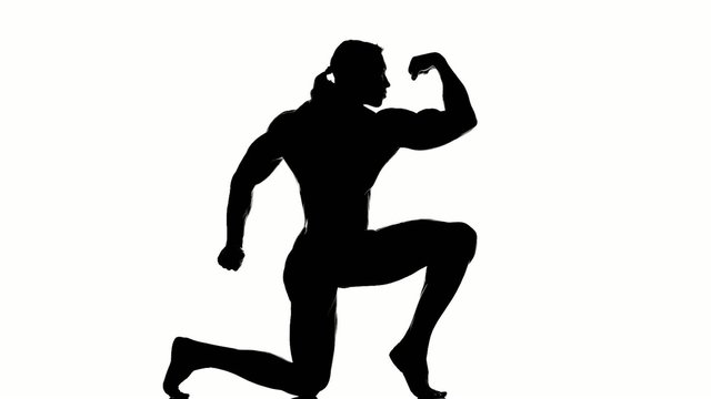 Realistic silhouettes of posing bodybuilders on white