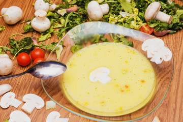 soup with mushrooms and bread