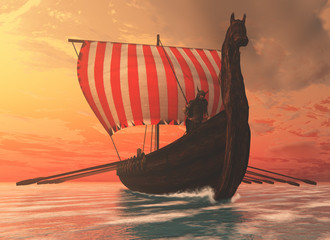 Viking Man and Longship