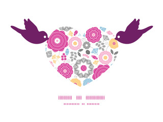 Vector vibrant floral scaterred birds holding heart silhouette