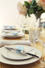 Table setting with blurred background for text space