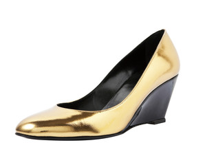 Golden colour high heel on white