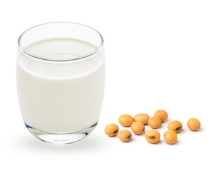 milk with soy beans on white background