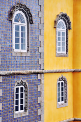 Fototapeta na wymiar Colorful walls of Pena Castle, Sintra, Portugal