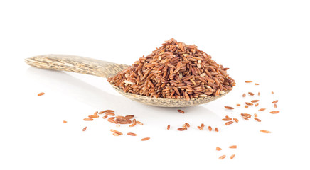 Raw brown rice on white