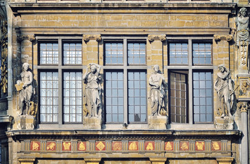 Facade of an old building at Grand Place in Brussels