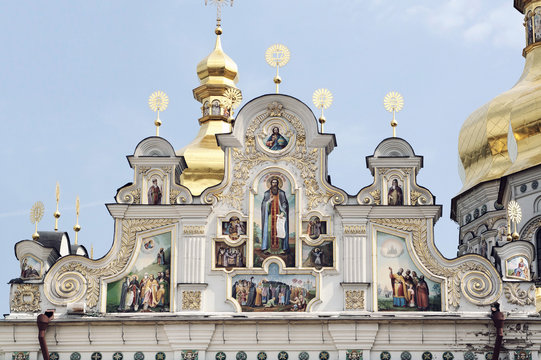 Close view of facade of Kiev Pechersk Lavra, Ukraine