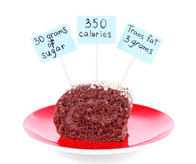 Chocolate roll with calories count labels