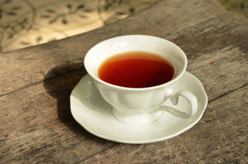 Hot tea on timber table