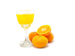 orange juice and slices of orange isolated on white background