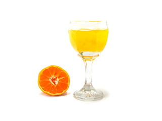 orange juice and slices of orange isolated on white background