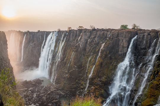 Victoria Falls sunset from Zambia side, red sun © F.C.G.