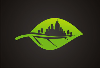 Leaf city ecology logo vector
