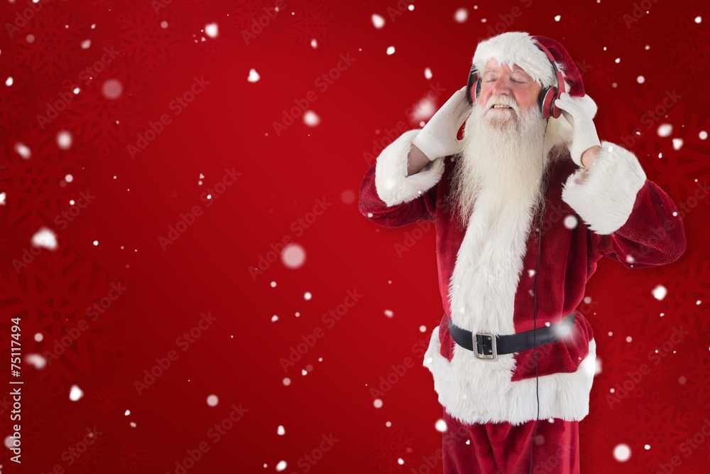 Poster composite image of santa claus enjoys some music