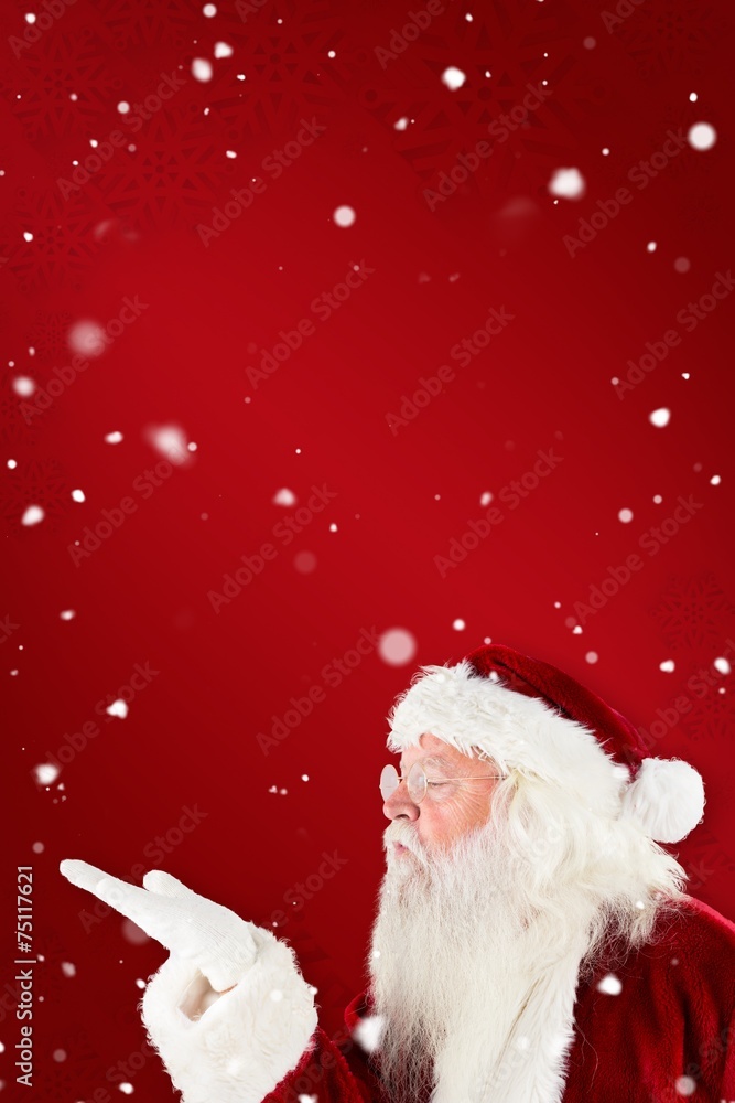 Poster composite image of santa claus blowing