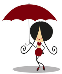 Doodle Girl With Umbrella - Full Color