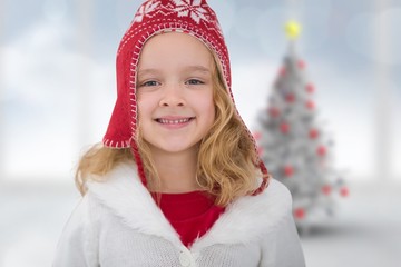 Composite image of cute girl in hat