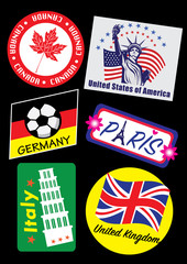 World country travel landmark stamp set