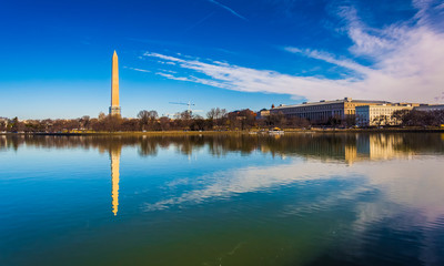 The Washington Monument reflecting in the Tidal Basin, Washingto
