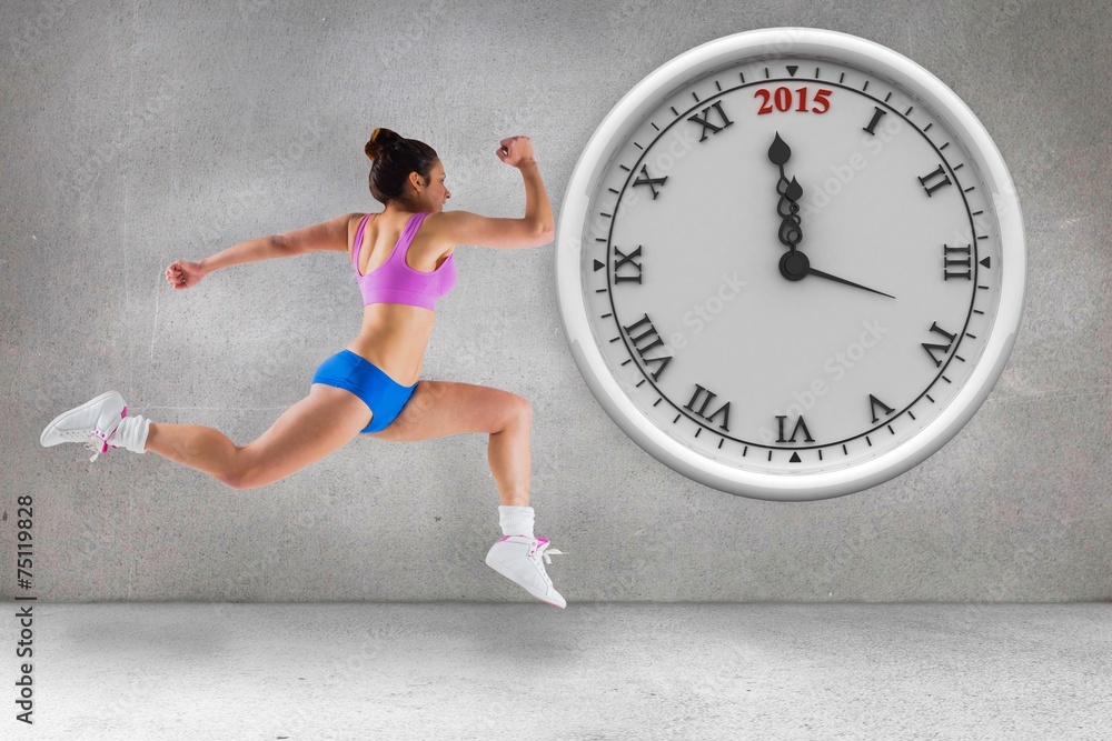 Poster composite image of fit brunette running